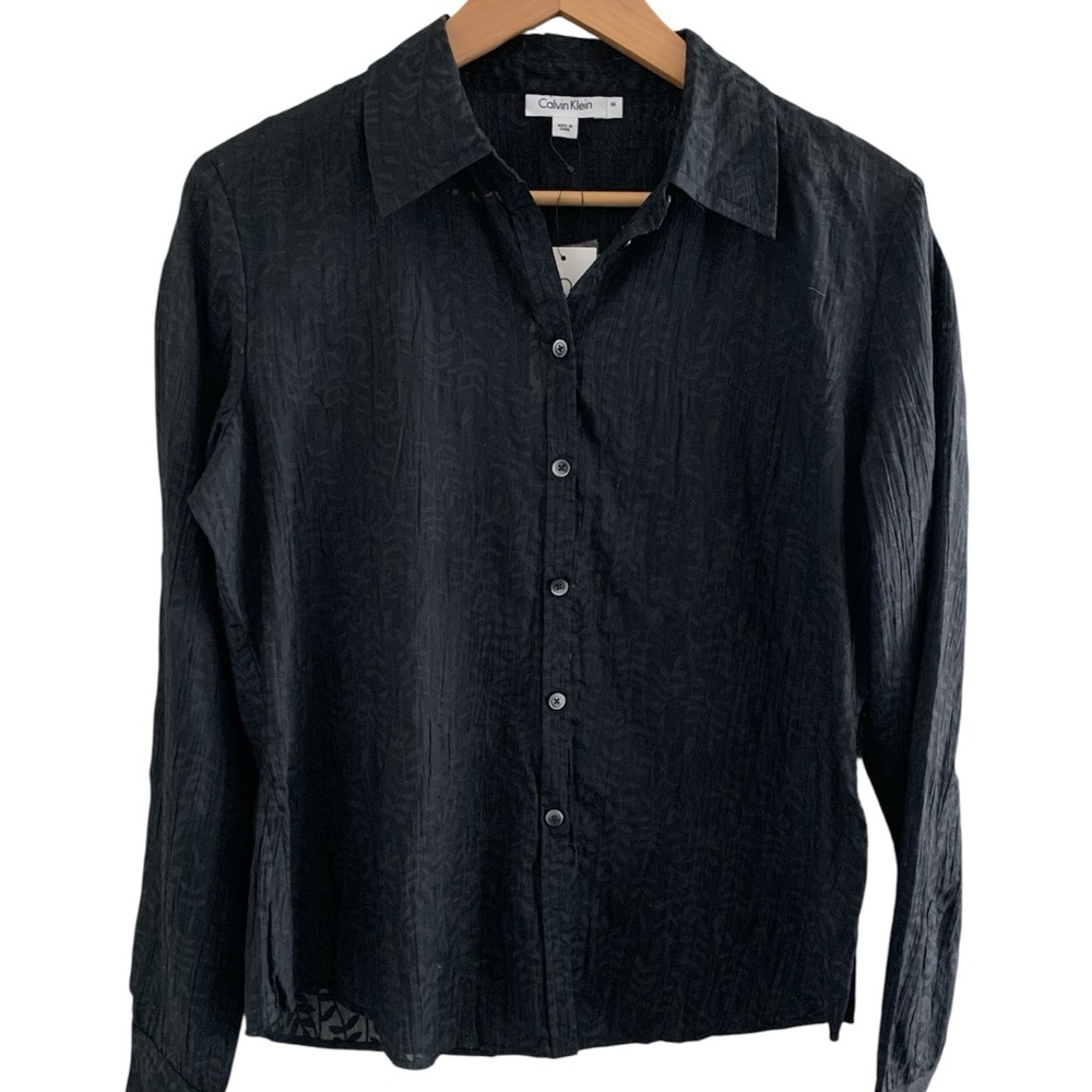 Calvin Klein Black Button Up Shirt with  Leaf Texture - NWT
